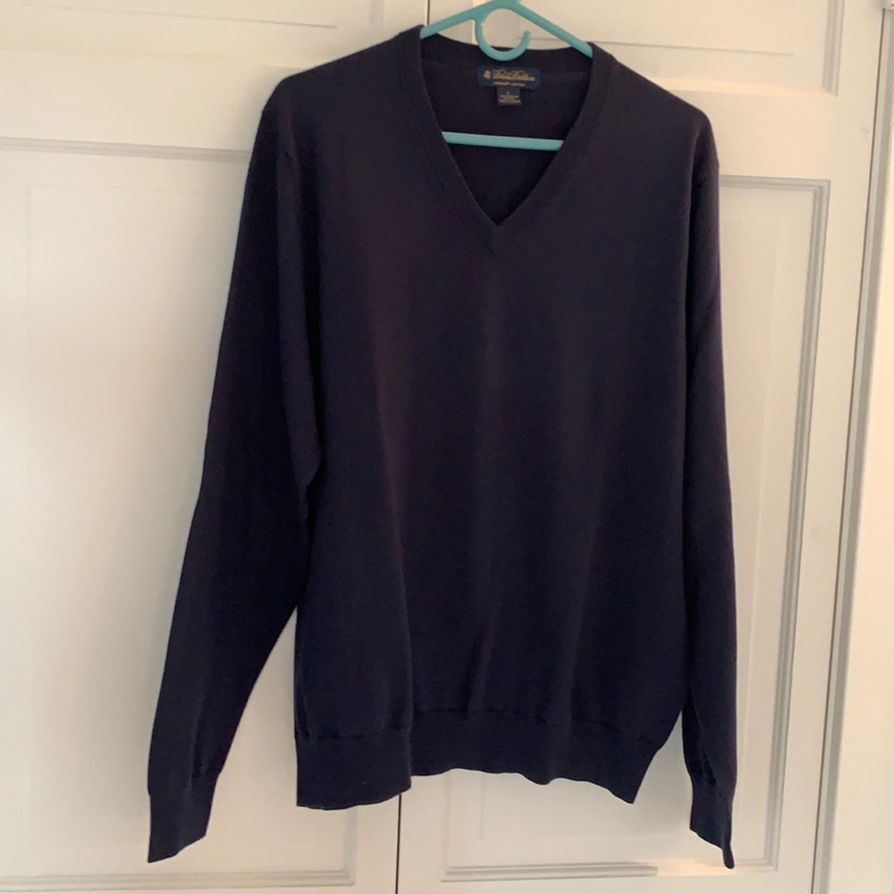 Brooks Brothers navy cotton v neck sweater